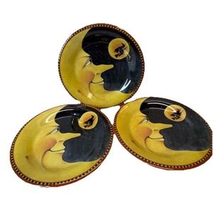 Sakura Carter Brown Halloween Witch Crescent Moon Melamine Plates 9"  Set Of 3
